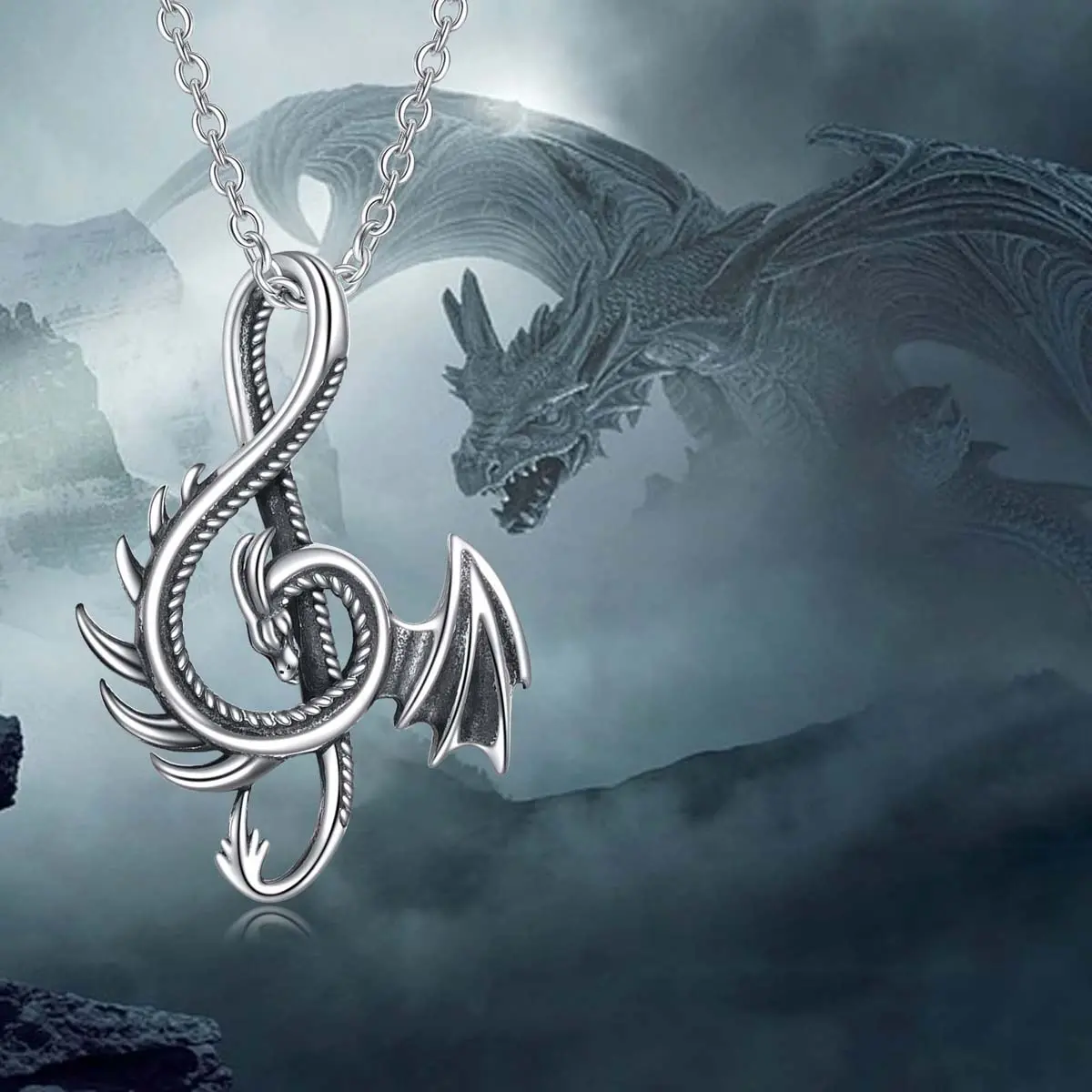 [Treasure of the store] New musical note dragon necklace dragon pendant personalized fashionable design necklace holiday gift summer limited graduation season