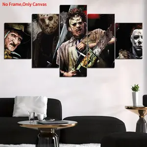 5-Piece Halloween Horror Character Canvas Prints, HD Movie Posters for Living Room Bedroom Bar Wall Decor, Home Room Decoration Unframed
