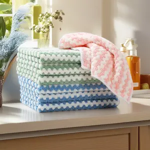 12 Counts Thickened Cationic Water Ripple Cloth Kitchen Cleaning Non-Greasy Coral Fleece Dishcloth Table Wiping Non-Shedding  Microfiber Cleaning Cloth, Kitchen Towels Absorbent Streak Free Cleaning Towels for Dish Drying Washing,Washable and Reusable