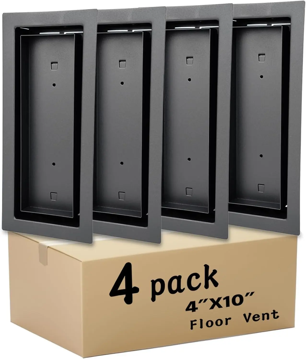 4 Pack Floor Register, 4x10 inch Heavy Duty Steel Floor Vent Covers, Modern Drop-in Floor Register for Tile, Wood and Other Flooring Inserts, Black