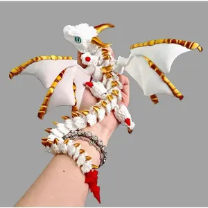 3D Printed Double-Horned Winged Dragon Figurine, Flexible Fully Articulated Multi-Joint Movable Model with Iridescent Gradient Finish, Room Decor, Household Items Decor, Sports & Outdoor Protective Gear Styling Accessory,summervibes