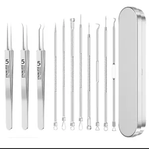 11pcs Stainless Steel Acne and Blackhead Removal Tools, Normal Skincare Tool Single Item with Storage Case