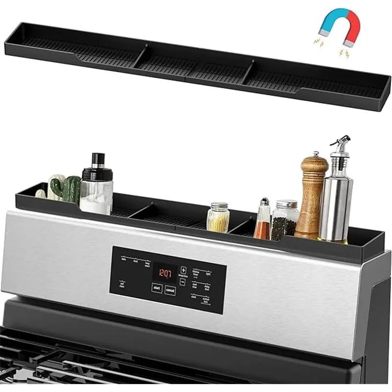 Stove Top Shelf - Silicone Material with Magnetic Suction & 3 Functional Partitions Kitchen Light Organiser Racks Room