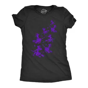 Womens Glitter Witches T Shirt Cute Funny Halloween Witch Graphic Novelty Top for Ladies Funny Womens T Shirts Cute Vintage Fashion Casual Ladies T-Shirt Gift Halloween Tops for Women Women's Novelty Tees Black