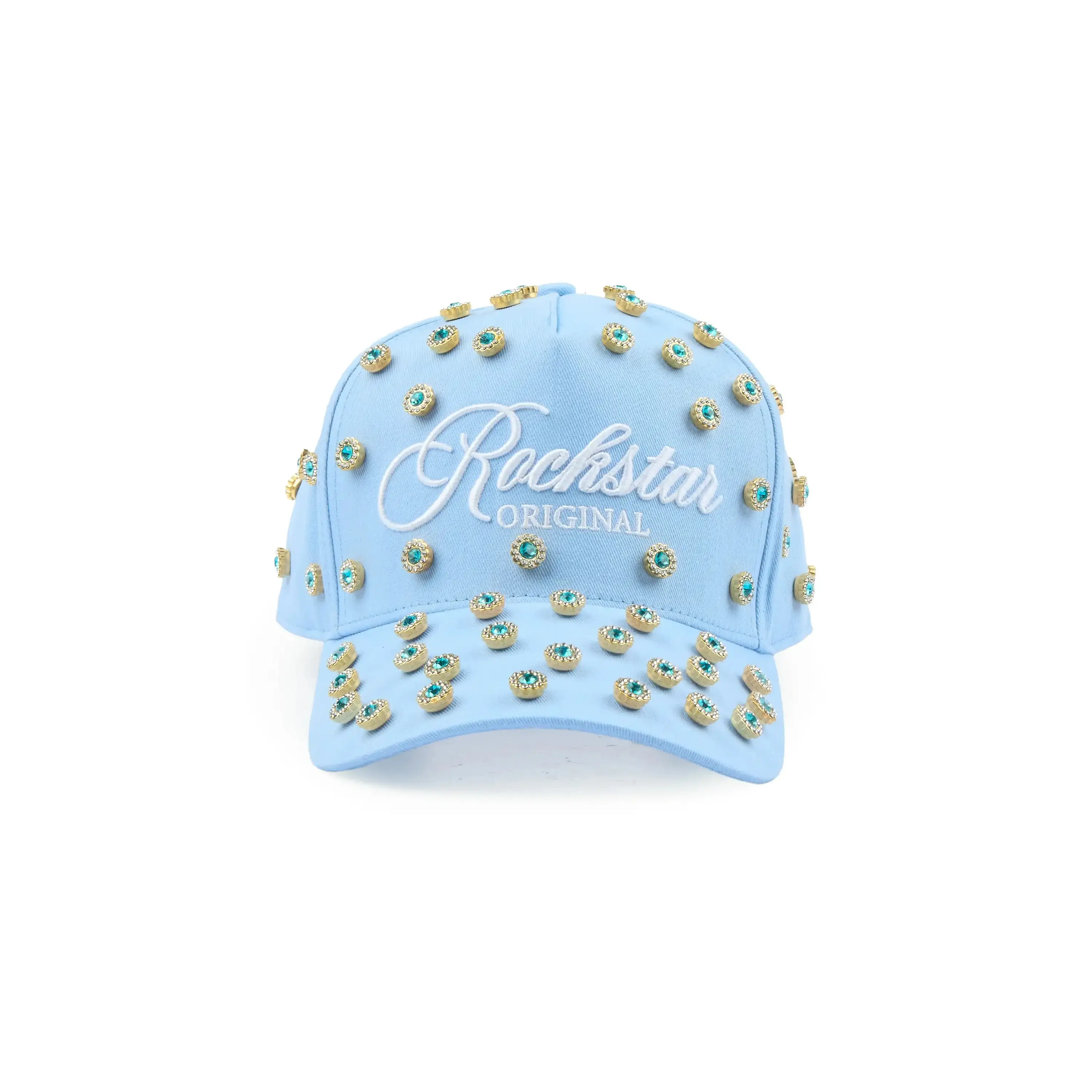 Roma Baby Blue Rhinestone Trucker Hat