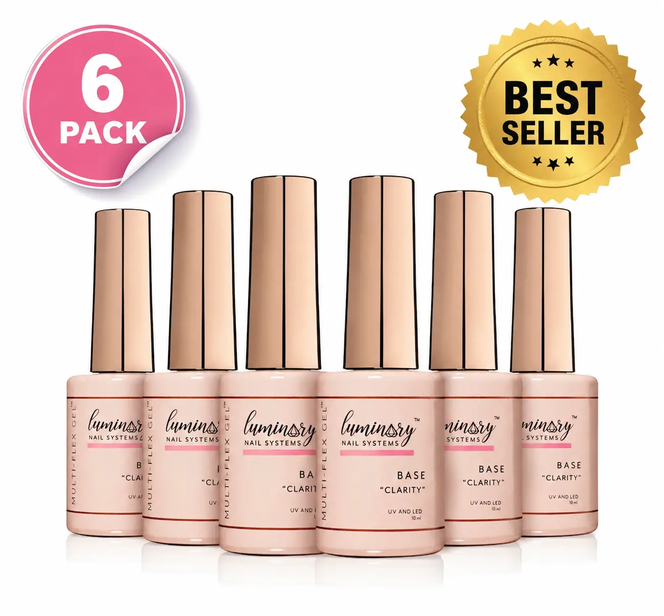 Luminary Clarity Multi-Flex Gel Base 10ml – 6 Pack | Best Seller Builder Gel Base for Strong, Flexible Nails