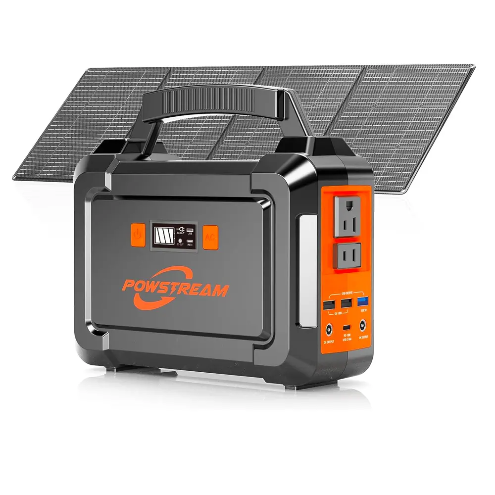 296Wh Solar Generator with 60W Solar Panel Portable Power Station 2 x 300W Pure Sine Wave AC Outlets (330W Surge) 8 Output Ports Built-in Flashlight for Camping Blackout Outdoor Emergency Foldable Battery Pack Rechargeable Battery Operated tiktokshopsprin