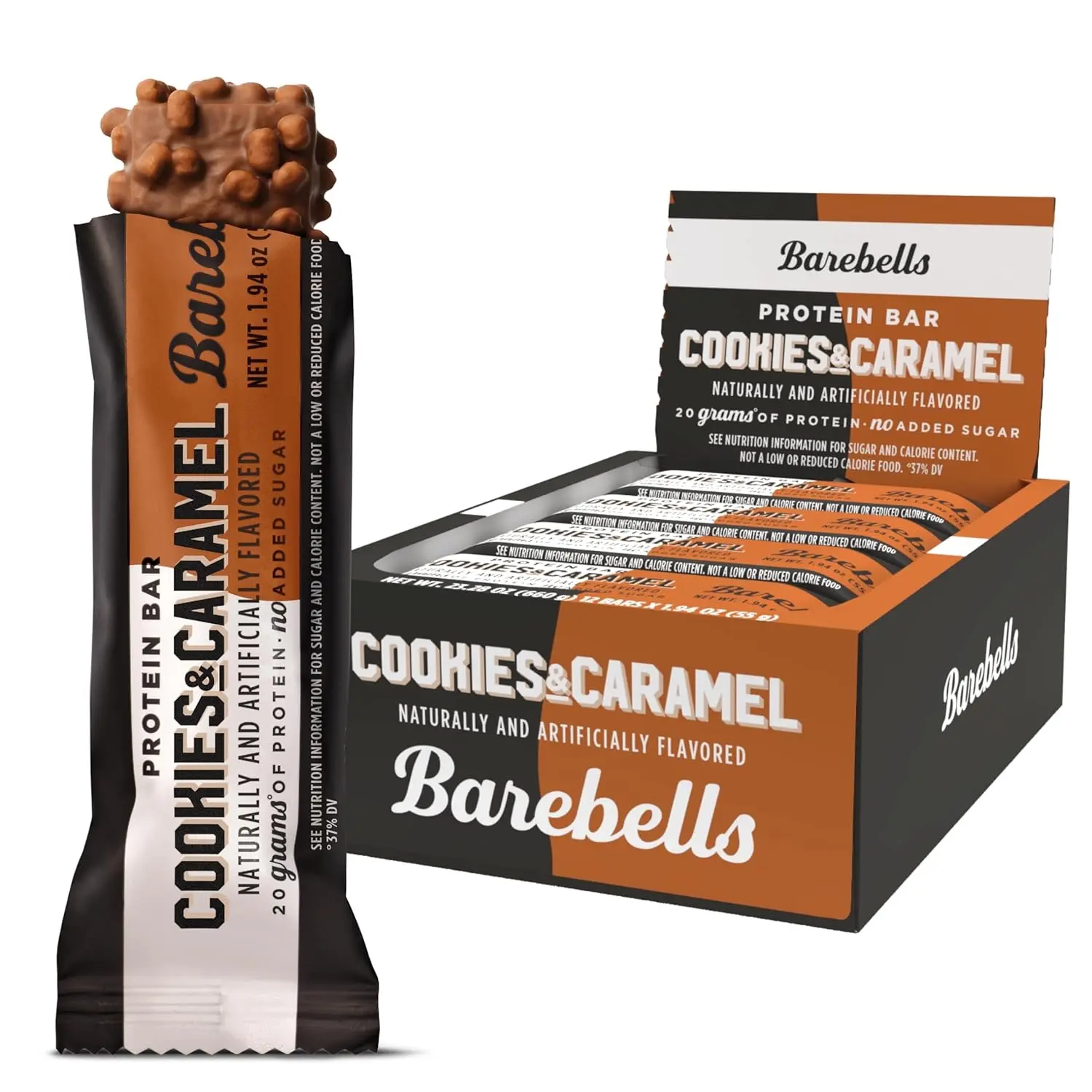 Barebells Protein Bar - Cookies & Caramel Flavor, 12-Count Snack Pack, 55g Each, Includes Whey Protein, Room Temp Storage Compatible