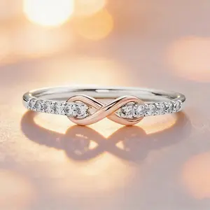 My Best Friend's Knot Ring, 925 Sterling Silver Mother-Daughter Band, set with pink zirconium oxide, suitable as a gift for friends, ladies, and girls, Mother's Day gift, also suitable for grandmothers/granddaughters, sizes 5-10, can be stacked.