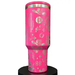 COWGIRL Flip Straw Engraved 40 oz Double Insulated Stainless-Steel Tumbler with Full Wrap Portable Mug - Stylish Drinkware with Lid & Straw