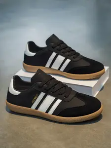 Men's Casual PU Leather Shoes, Striped Design, Less Than Ankle Height, PVC Sole, Comfortable Daily Wear, Fashion Footwear