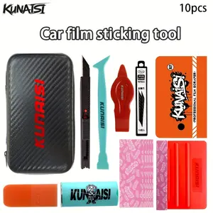 10PCS car vinyl film installation accessories, equipped with a storage box, PPF scraper, and replacement blades, a must-have Automotive tool set for car film application.