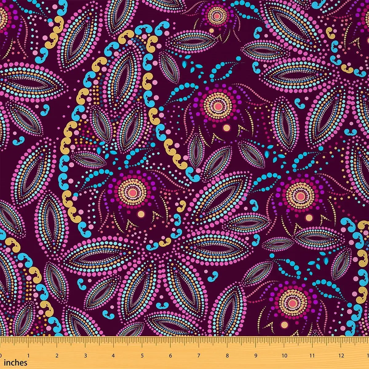 Paisley Fabric,Boho Floral Soft Flannel Polyester No Stretch Sewing,Mandala Ethnic Bohemian Purple Pink Fabric Soft Flannel Polyester No Stretch and Home DIY Projects
