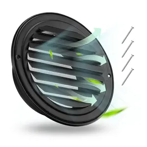VEVOR 6 inch Wall Vent Cover, Summervibes,Summervibes, Louvered Round AC Vent Gable Cover, Premium Stainless Steel & with Built-in a Protection Screen, for House,Bathroom,Garage,Kitchen,Basement (2 Pack, Black)