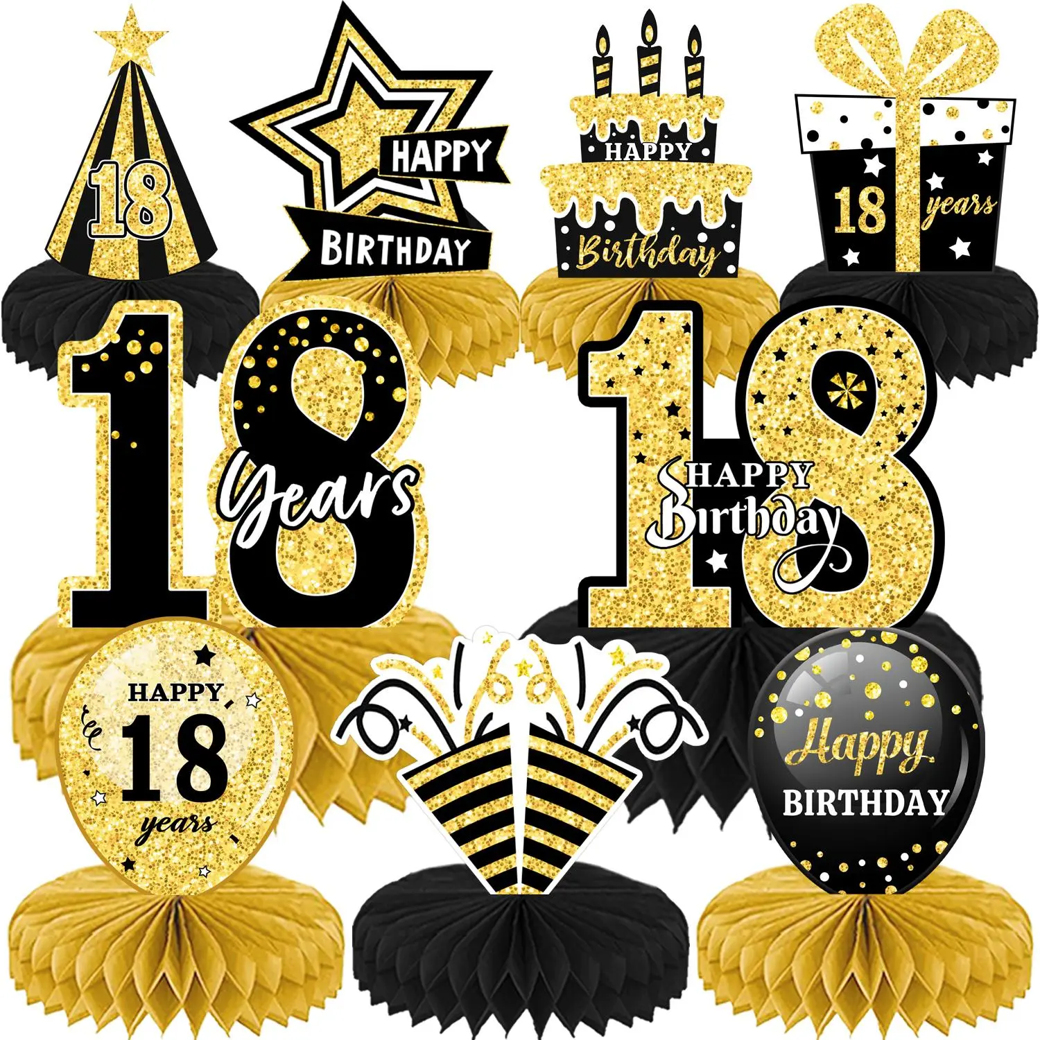 3D Birthday Honeycomb Centerpieces Tables Decorations, 9 Counts/set Birthday Party Decorations, Party Supplies for Birthday Anniversary, Ornaments, Decorative Props, Home Event Supplies