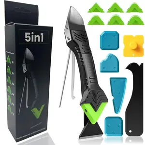 5-in-1 Caulk Finishing Tool Kit Silicone Sealant Remover Grout Scraper with 6 Replaceable Pads for Kitchen Bathroom Repair