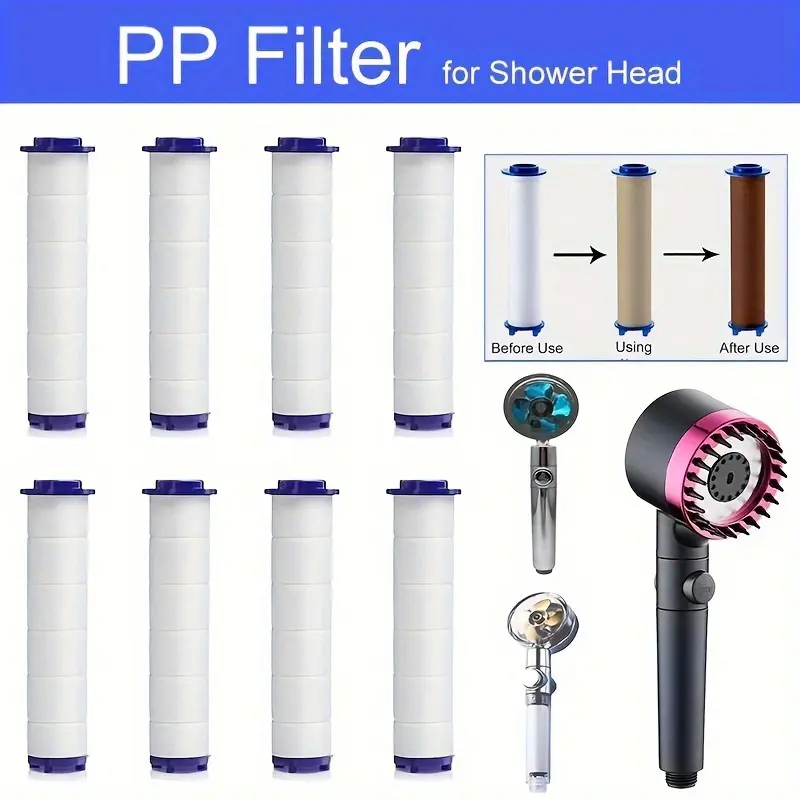 10-Pack PP Material Showerhead Filter Cartridge - High Output Replacement for Handheld Showerheads, Chlorine, Fluoride & Hard Water Removal, Ideal for Indoor Bathing, Impurity Free Water