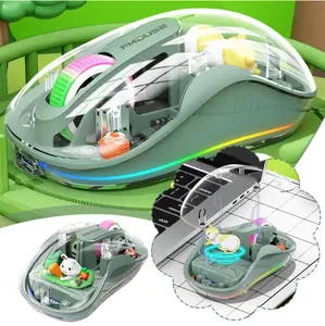 3-Mode Transparent Wireless Mouse, Bluetooth + 2.4G Rechargeable Ergonomic Mouse with Visible Power Display