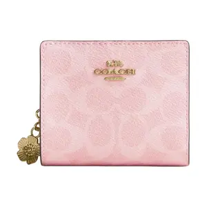 COACH Snap Wallet with Gold Hardware and Coated Canvas for Women in Pink