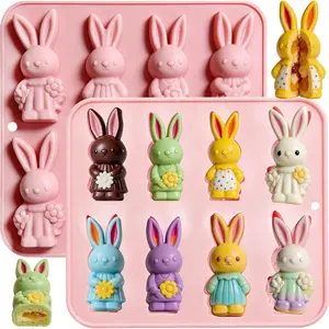 2 Pcs Easter Silicone Molds, Easter Silicone Bunny Molds, 3D Bunny Chocolate Candy Molds, Ice Cube Molds, for Making Cakes, Children's Holiday Gifts, Easter Party Gummy Sets.