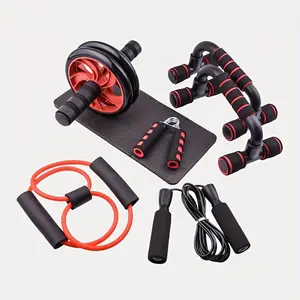 7-in-1 Ultimate Home Gym Combo, Full-Body Exercise Set Including Ab Roller, Jump Rope, Hand Grip & Push-Up Stands, Portable Fitness Equipment for Indoor Workouts, Abdominal Workout Wheel, Abdominal Core Trainer