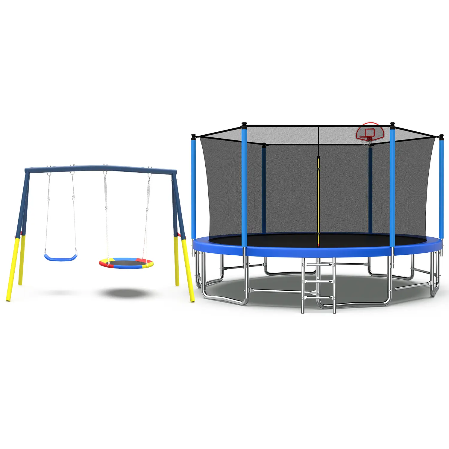 16FT Outdoor Trampoline for Kids and Adults with Basketball Hoop, Recreational Trampoline with Safety Enclosure Net, Heavy Duty Trampoline with 1320LBS Weight Capacity for Backyard, Patio, Outdoor Indoor Trampoline, Safety Net