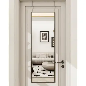 14 x 48 adjustable height over the door mirror rectangular full length hanging door mirror with shatterproof tempered glass aluminum alloy frame for dormitory black