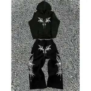 Men’s trendy high-end casual set, hooded sweatshirt and straight-leg pants, wrinkle-free fabric, slim fit design, fall outfit