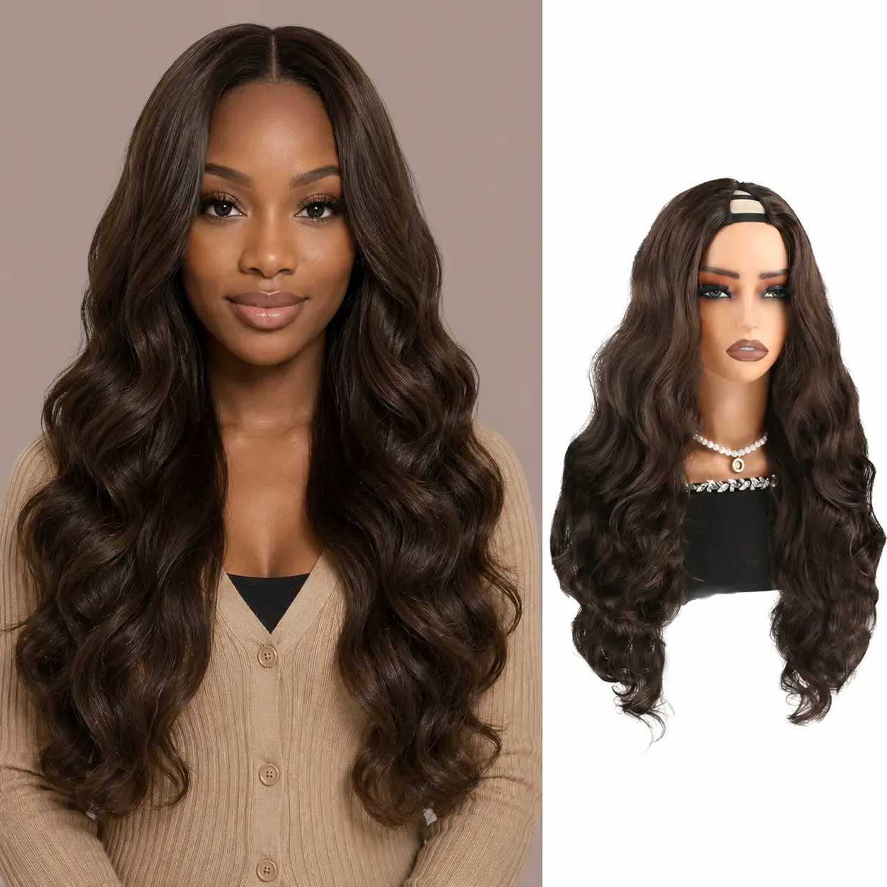 V Part Wig 24inch for Black Women Long Synthetic Wig Heat-Resistant Soft Comfortable No Glue Easy Wear Glueless Body Wave Convenient Daily Wear Wig Elegant Wig for SummerWins #DealsforYouDays