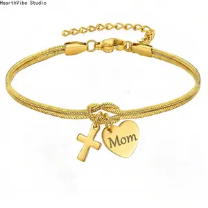 Women's Stainless Steel MOM Heart Charm Bracelet, Love Knot Design, Sports Wristband Fashion Jewelry, Mother's Day Gift, Charm Bracelets,summervibes