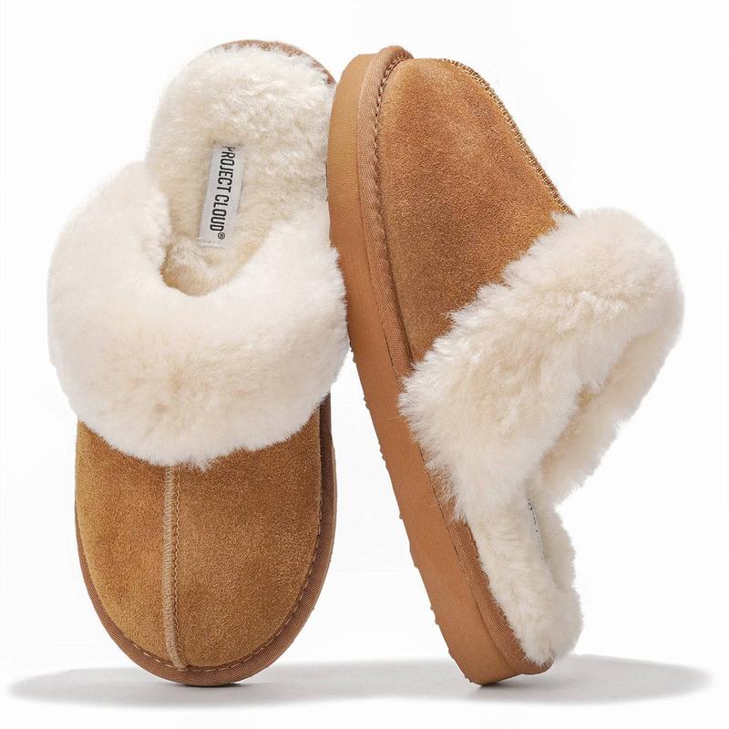 Project Cloud Women's | Shearling Slippers for Women Lightweight Memory Foam Insole Fuzzy Slippers, Non-Slip Sole, Casual Clogs & Mules, Genuine Suede Upper Girl Footwear - Henka
