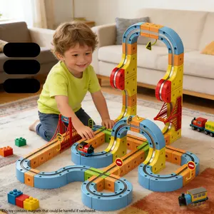 66PCS Electric Magnetic Train Set with 3D Magic Cube Track Flexible Race Track Toys DIY Cube Track Anti Gravity Building Blocks Education STEM Learning Toy Birthday Gift