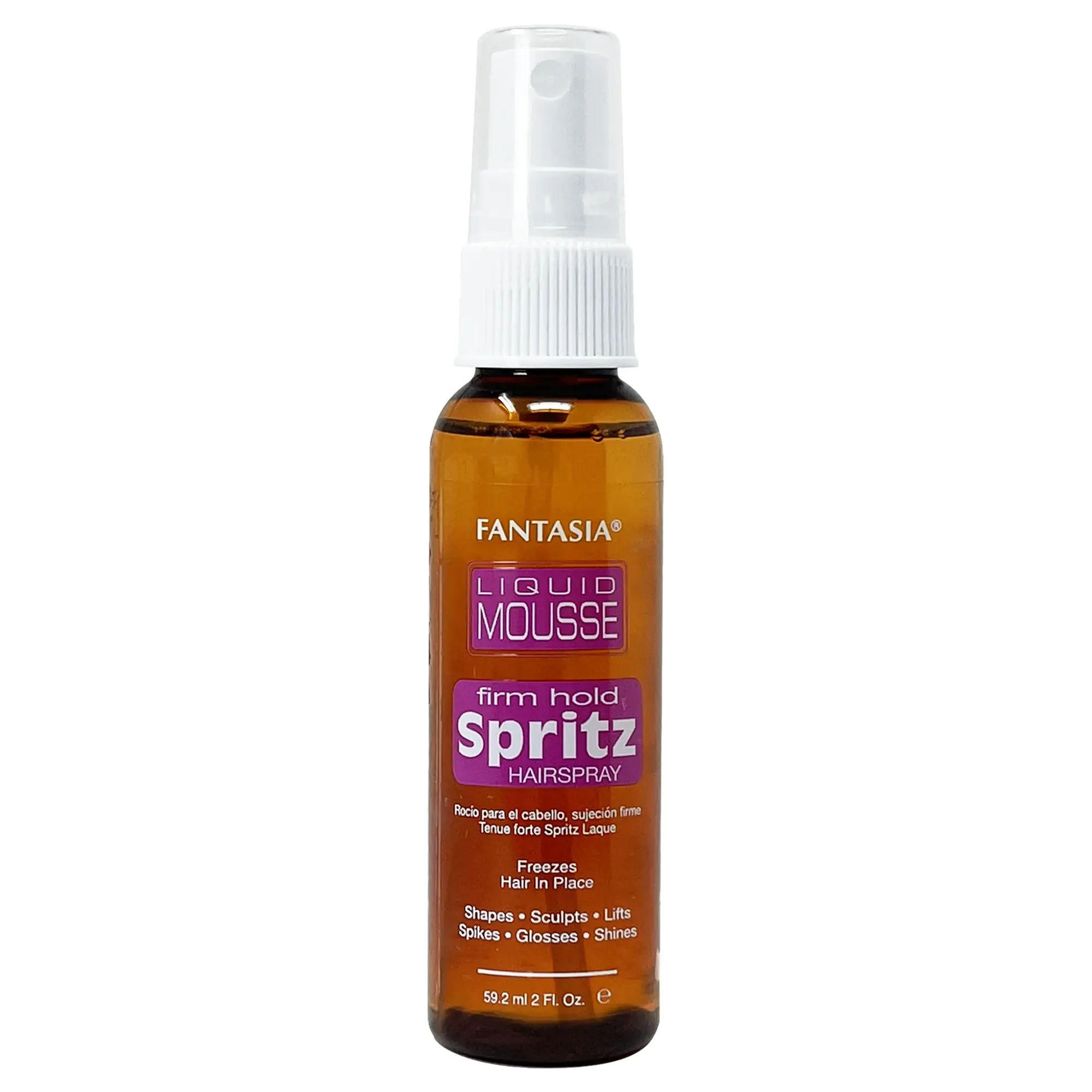 Fantasia Spritz Liquid Mousse Frim Hold 2 Ounce - Traveler size Super Shine for Volume Texture Fullness Manageability Humidity Resistant Static Frizz Control Fast Drying