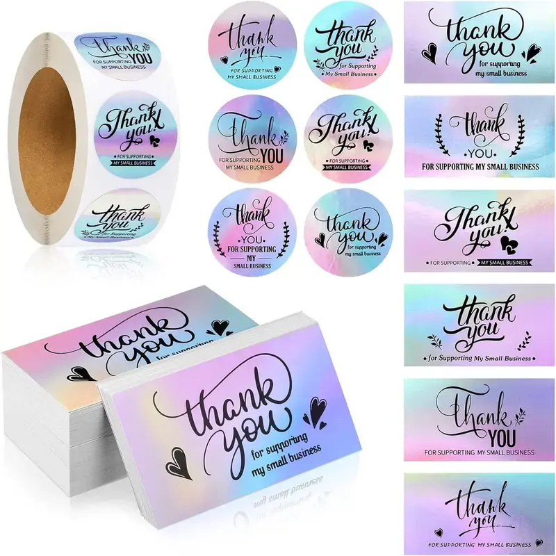 1120 Pcs Thank You Cards and Stickers Set,Include 120 Business Card 1000 Roll Labels,Thank You for Supporting My Small Business Stickers Package Insert,Halloween Christmas Party Gifts,Hand Tools Kits