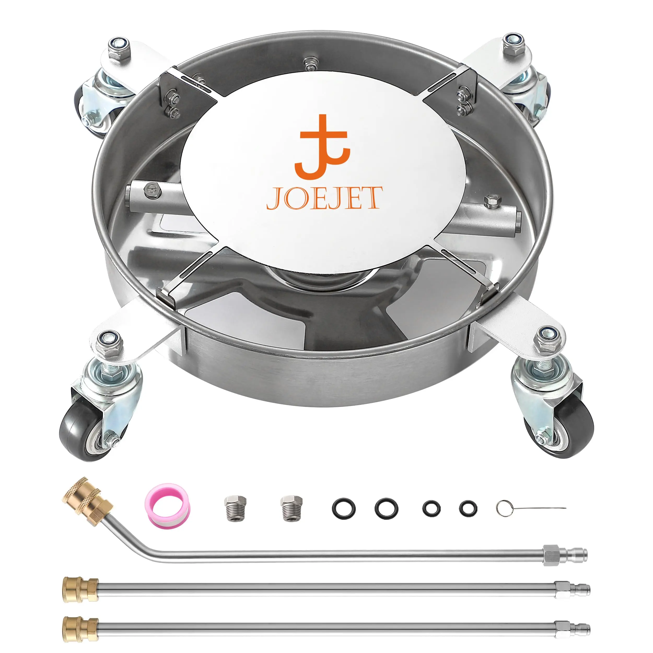 Undercarriage High Pressure Washer Attachment - Heavy Duty Wash Equipment with 4 Rotating Wheels, 14-in Stainless Steel Dual Pressure Washer Jets, 3 Extension Wands, Quick Connect, 4000 PSI for Car Care, Pressure Washer Jet
