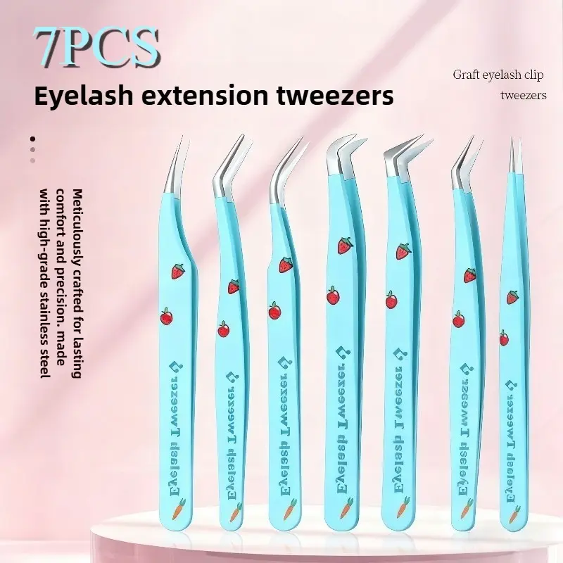 7PCS with travel storage box false eyelash eyelash tweezers high-precision extension flowering aid eyelash artist set stainless steel eyelash curler tweezers Eyelash Extension Kit Diy Lash Tools Cosmetic Tools
