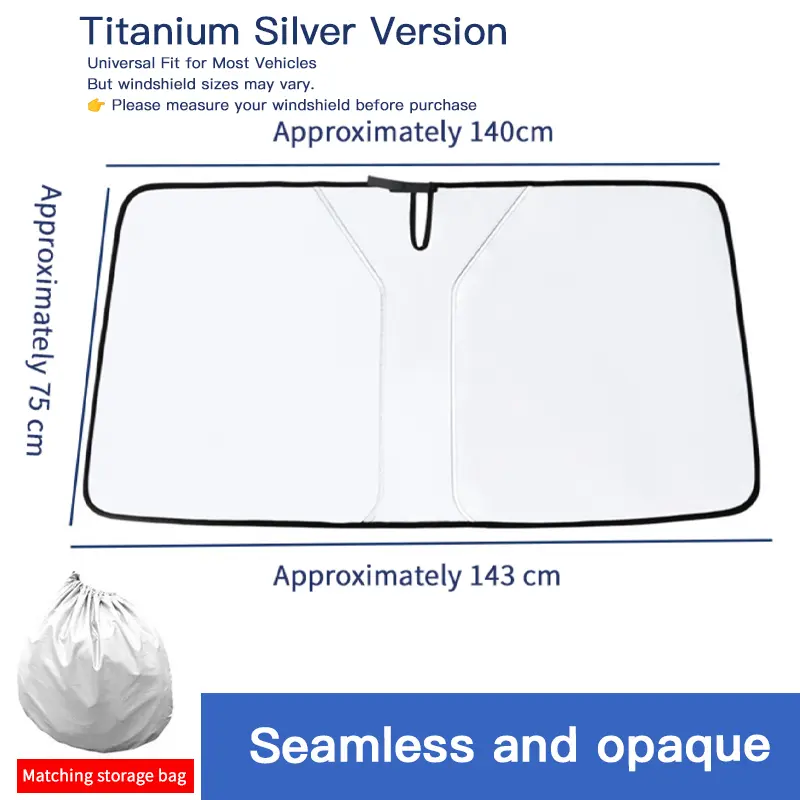 SUPEREVER Car Sunshade Titanium Silver Version 2025 Enhanced Sun Protection Heat Insulation Front Windshield Sun Visor Cooling UV Protection Universal Fit for 90% of Vehicles Block Sunlight to Prevent Sunburn