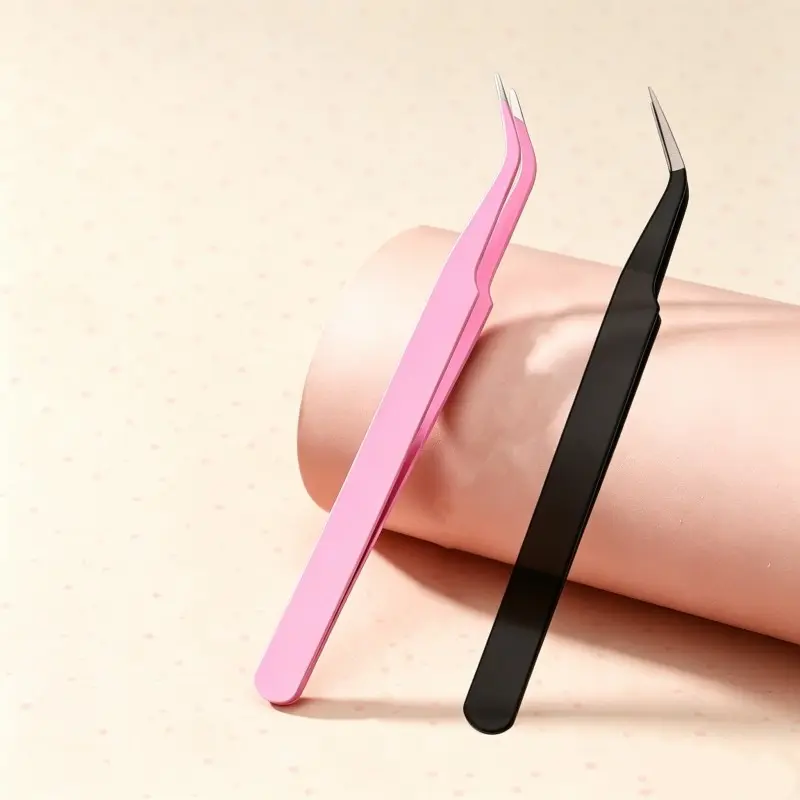 Stainless Steel Colored Eyelash Tweezers Thick Curved Tip Handmade DIY Tool Multifunctional for Nail Art False Lashes Makeup Thick Stainless Steel Durable Curved Tip Precise Grip Colored Look Stylish Bright Multi Use for Nails Lashes Crafts
