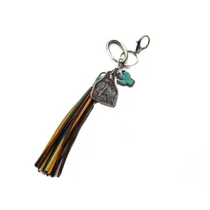 Western Initial Cattle Tag Tassel Keychain