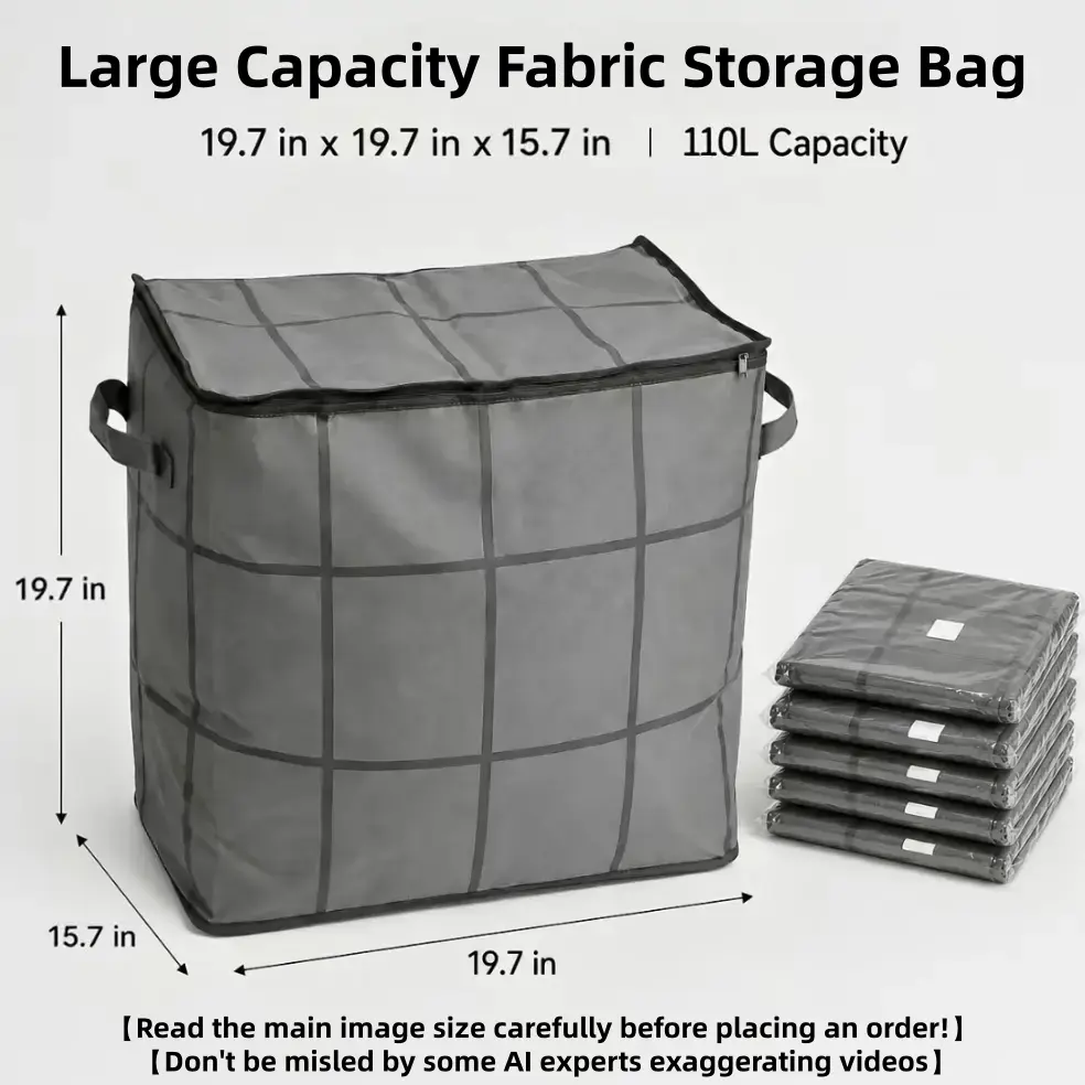 Large Capacity Fabric Storage Bag - Lightweight Multifunctional Clothes Organizer, Space Saver Storage Pouches for Quilts, Bedding,【Read the main image size carefully before placing an order!! Don't be misled by some AI experts exaggerating videos】