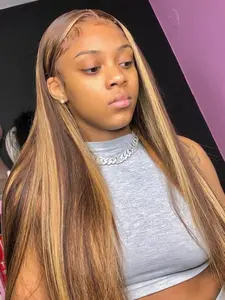 4x4 Glueless Wig HD Lace Wig Human Hair P4/27 Color Glueless Human Hair Wig No Glue Needed Pre-Cut Lace Glueless Closure Wig Suitable for Women