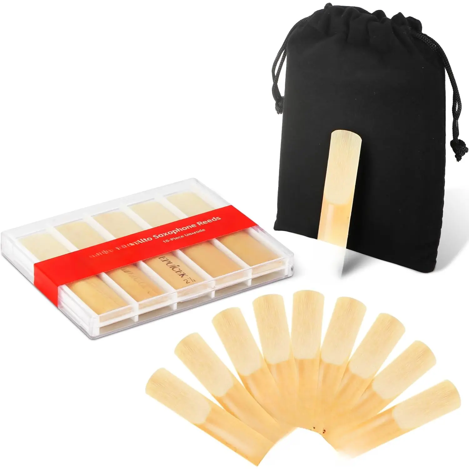Alto Saxophone Reeds - 10 Pack with Case &  Pouch (Strength 3.0)