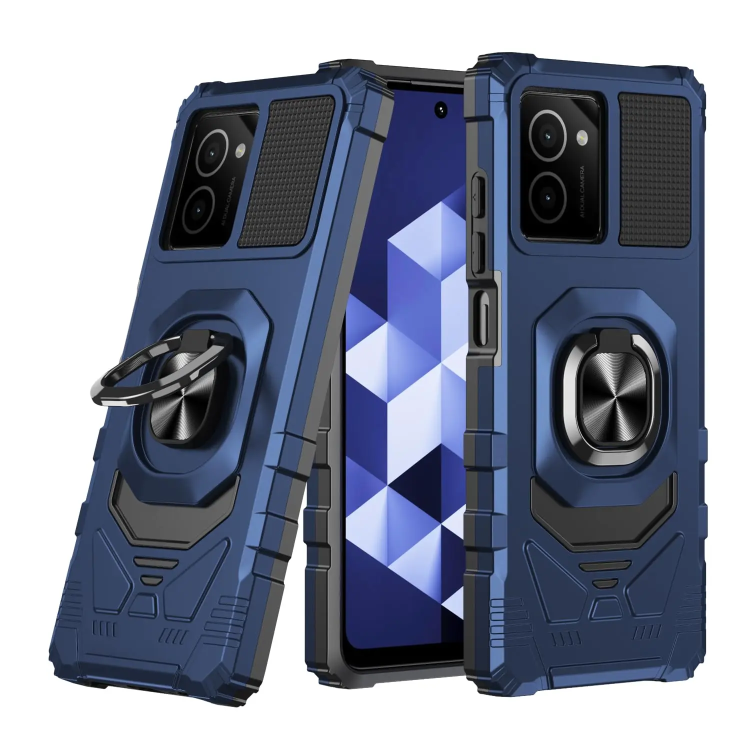 Compatible for HMD Vibe Case with Tempered Glass Screen Protector Military Grade Ring Car Mount Kickstand Shockproof Hard Phone Case