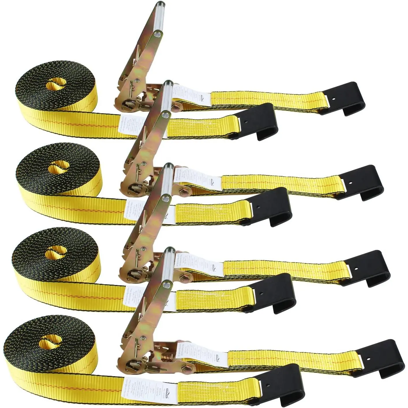 Flat Hook Ratchet Straps-Tie Down Straps Heavy Duty-2 Inch x 27 -Weather Resistant Strap -3,333 Pound Working Load Limit-for Flatbed, ,  Pickup(4 Pack) Yellow