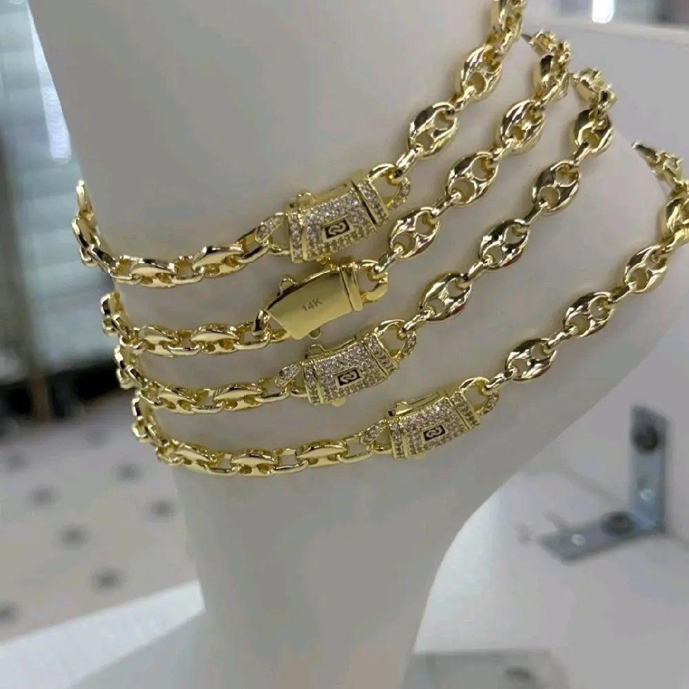 6mm Anklet Pig Gold Plated Chain with Cubic Zirconia Stones for Women's Fashion Jewelry (NOTE: AVOID LOTION AND WATER FOR CARE )