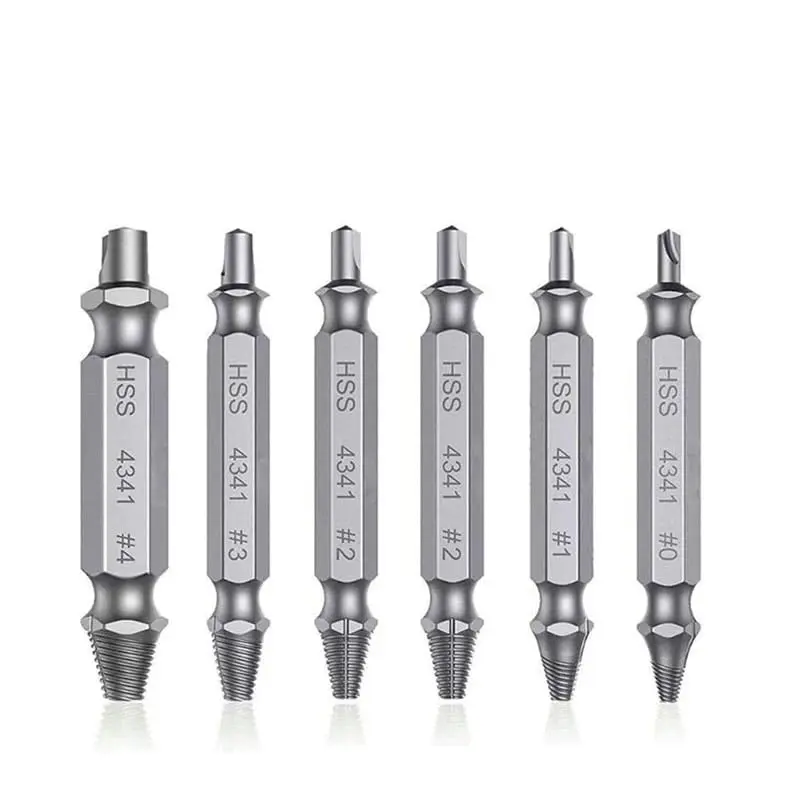 SummerVibes Stripped Broken Screw Remover,6 Counts Set Easy Out Bolt Extractor, Damaged Screw Extractor Set,Double Head Extraction Design Extractor Head,Household Repair Tools, Power Tool Accessories, Screwdriver Bit Clip.