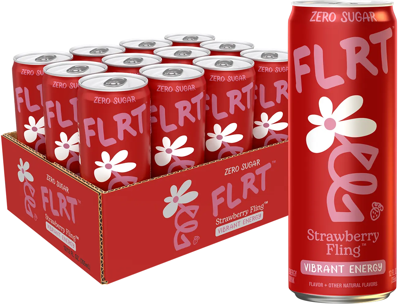 FLRT Energy Clean Sugar-Free Fruity Beverage, Strawberry Fling Flavor, 12 Fl Oz (Pack of 12)