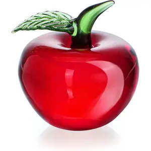 Hand Blown Glass Red Apple Figurine Crystal Fruits Collectibles Apples Art Ornament Decoration for Home Office Kitchen Gift for Women