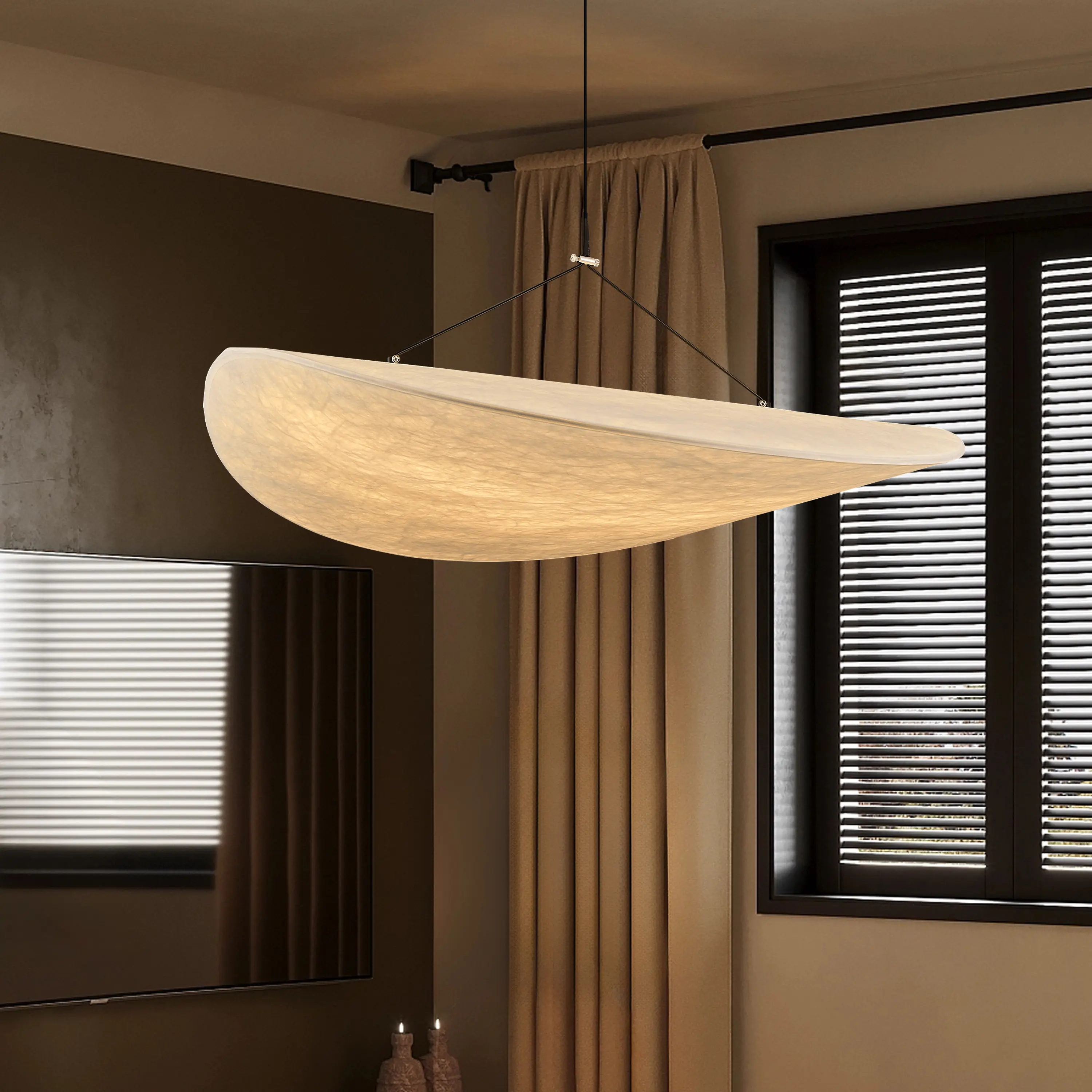 Wabi Sabi Boat Pendant Light Ceiling Light, Japanese Japandi Style Asymmetrical Pendant Ceiling Lamp, Cream White Modern Minimalist Living Room Bedroom Light
