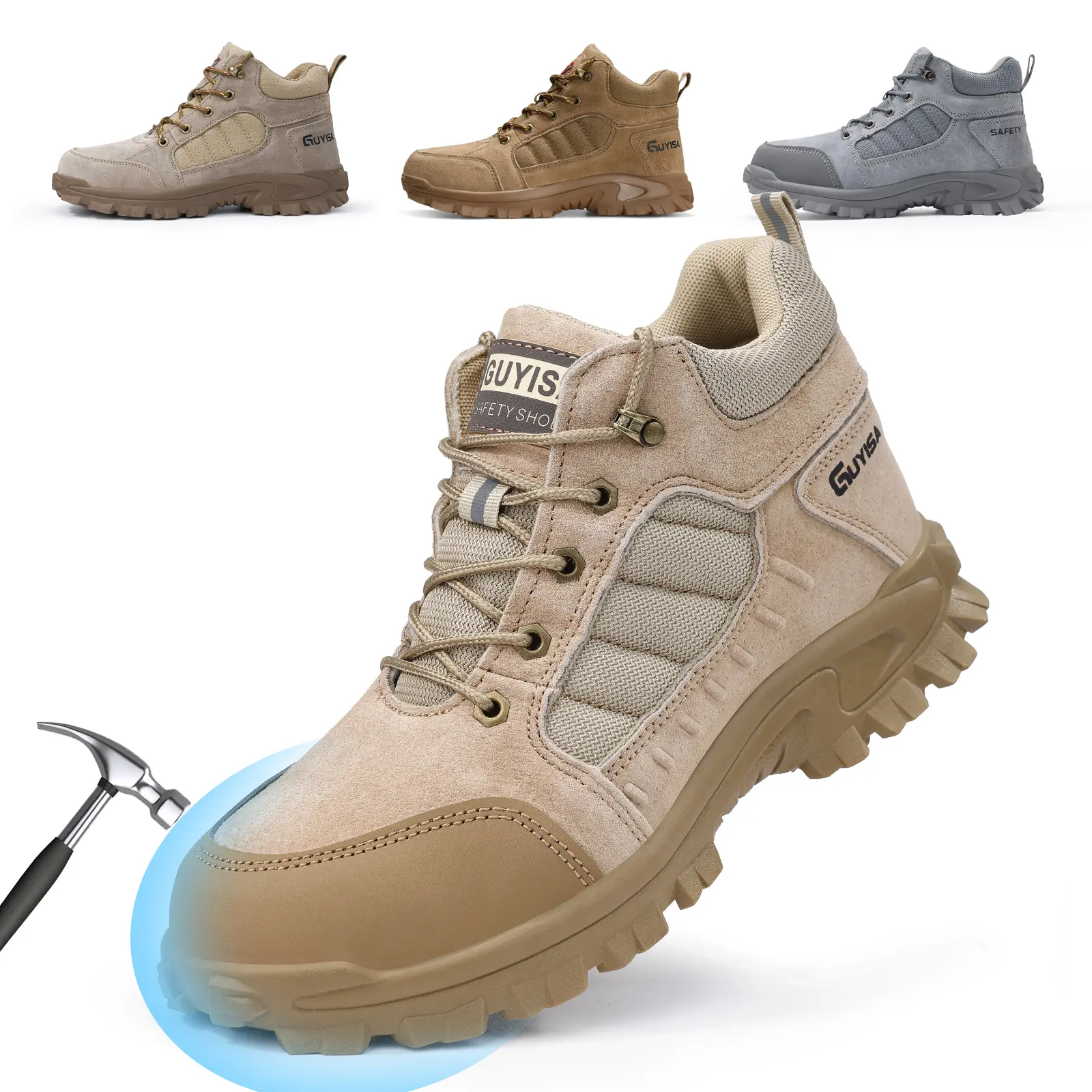GUYISA Men's Steel-Toe Safety Footwear, Puncture-Resistant Worker Footwear with Kevlar Midsole, Lightweight Industrial Protective Shoes for Construction, Warehouse, Easter Gift